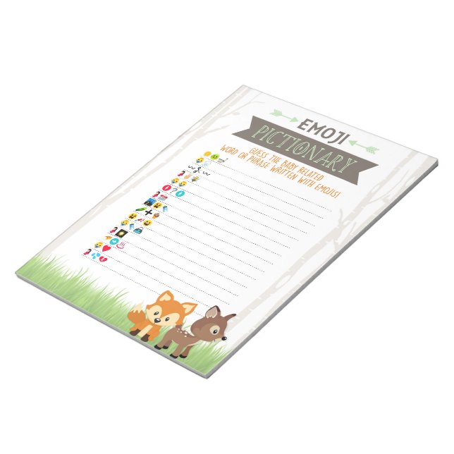 Bloc-note Pack de jeu de Baby shower de Woodland Emoji (Incliné)
