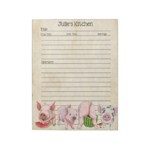 Bloc-note Pad de recettes Pig Lover - Parfait pour le partag