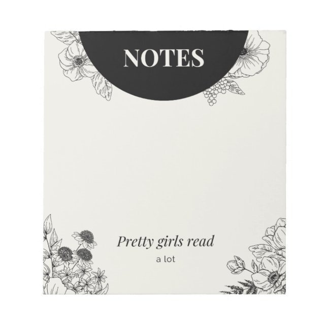 Bloc-note Page de notes de lecture florale monochrome (Devant)