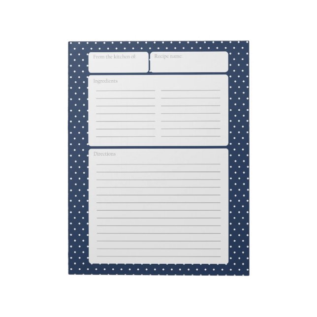 Bloc-note Page de recette Bleu et Pois (Tourné)