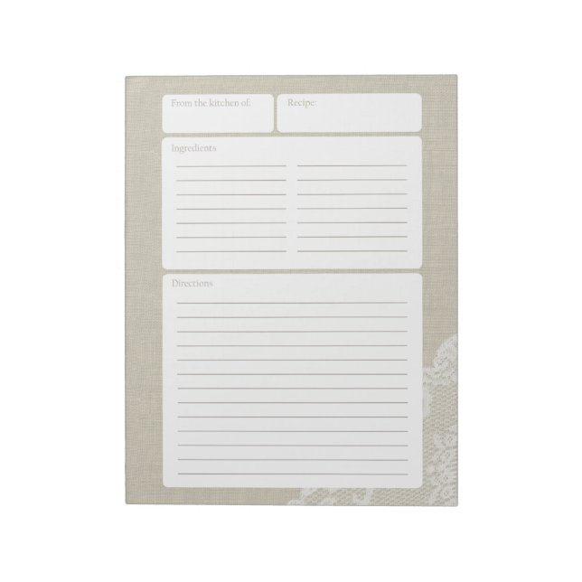 Bloc-note Page de recette Brûlure et dentelle (Tourné)