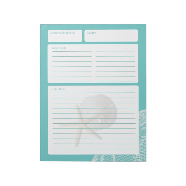 Bloc-note Page de recette Dollar de sable et dentelle Aqua (Tourné)