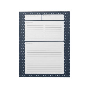 Bloc-note Page de recette Marine Bleu et Pois