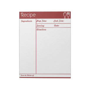 Bloc-note Page Recette rouge sans ligne simple