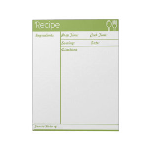 Bloc-note Page Recette verte sans ligne simple