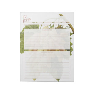 Bloc-note Pages de recettes de raisins blancs botaniques