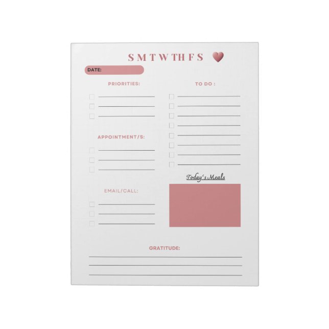Bloc-note Pages du planificateur quotidien rose vierge (Tourné)