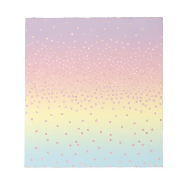 Bloc-note Paillettes de confettis en or rose élégant en dégr (Devant)