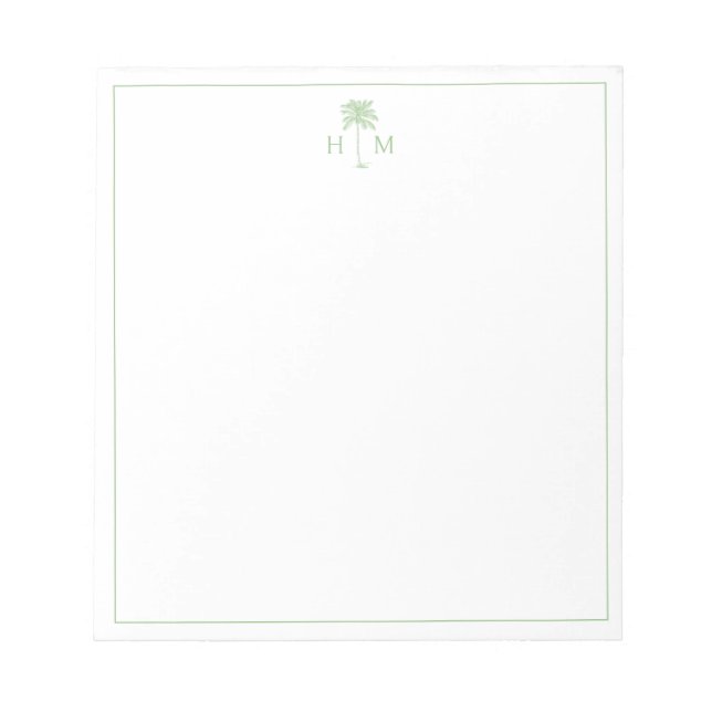 Bloc-note Palmier de palmier vert et blanc Monogramme (Devant)