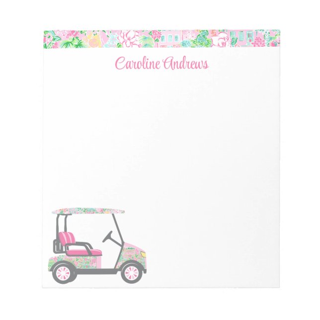 Bloc-note Panier de golf Pink & Green Palm Beach personnalis (Devant)