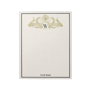 Bloc-note Paons vintage monogramme or faux ivoire BG