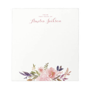 Bloc-note Papeterie personnalisée fleurs aquarelle rose