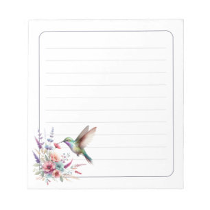 Bloc-note Papier à écrire floral coloré avec colibri