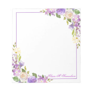 Bloc-note Papier à lettres floral personnalisé aquarelle lav