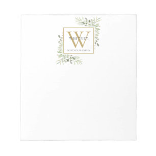 Bloc-note Papier à lettres Monogramme de verdure élégant