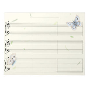 Bloc-note Papier à musique Papillons Règle large Manu Enfant