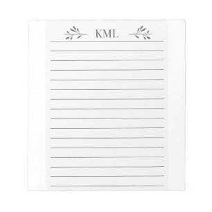 Bloc-note Papier ligné personnalisé avec monogramme de feuil