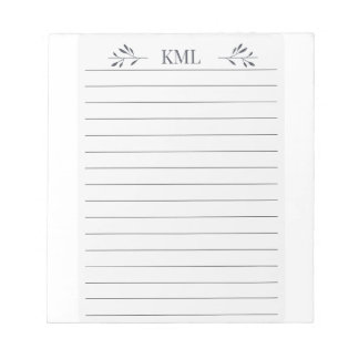 Bloc-note Papier ligné personnalisé avec monogramme de feuil