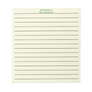 Bloc-note Papier ligné pour enseignant vert clair du bureau 
