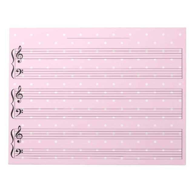 Bloc-note Papier manuscrit de musique de piano rose, règle l (Devant)