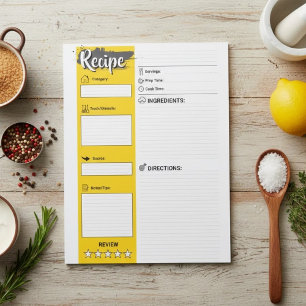 Bloc-note Papiers de cuisine de taille réelle   Pages de rec