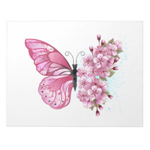 Bloc-note Papillon de fleurs avec Sakura rose