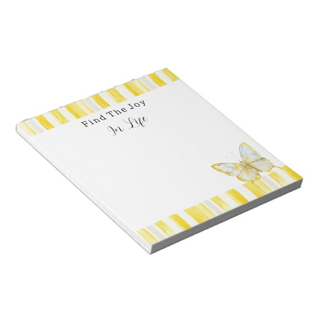 Bloc-note Papillon de joie aux rayures blanches et jaunes ci (Incliné)
