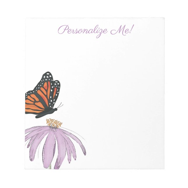 Bloc-note Papillon monarque avec fleur de cone pourpre (Devant)