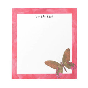 Bloc-note Papillon sur fond d'aquarelle rose