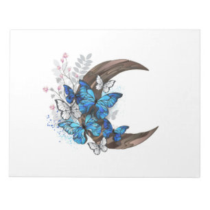Bloc-note Papillons bleus sur croissant en bois
