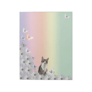 Bloc-note Papillons colorés, marguerites et Tito le chat