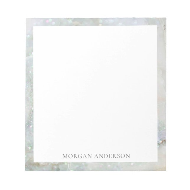 Bloc-note parties scintillant en marbre bleu élégant monogra (Devant)