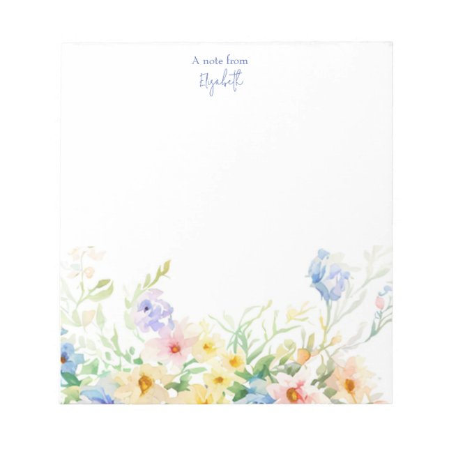 Bloc-note Pastel aquarelle florale personnalisée (Devant)