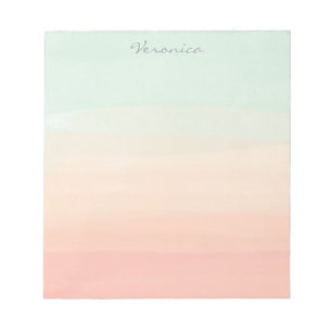 Bloc-note Pastel Aquarelle Rayures Vert Pêche Personnalisé