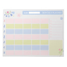 Pastel Blue Pink Cute Monthly Planner Notepad 11x8