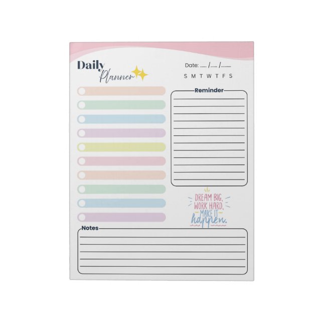 Bloc-note Pastel Daily Planner -To do list, reminder & notes (Tourné)