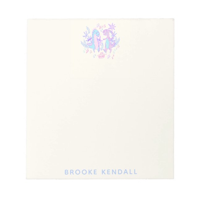 Bloc-note Pastel Dancing Dinosaures Purple Bleu Personnalisé (Devant)
