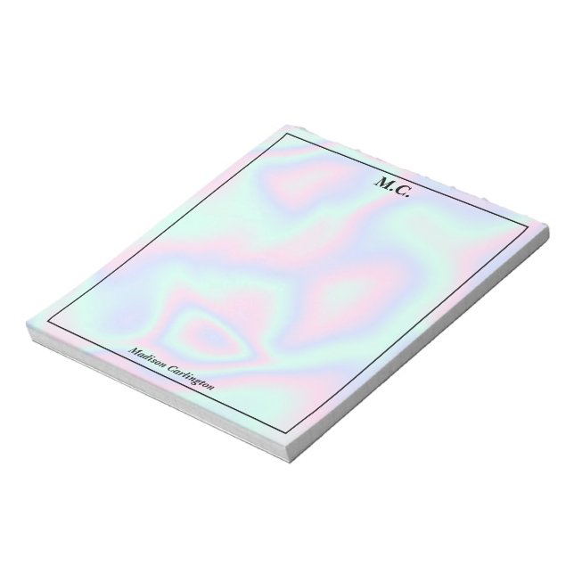 Bloc-note Pastel Holographique Texture Monogramme Initiales (Tourné)
