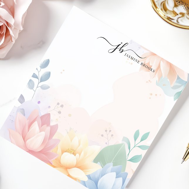 Bloc-note Pastel Lotus Aquarelle Floral Personnalisé (Créateur téléchargé)