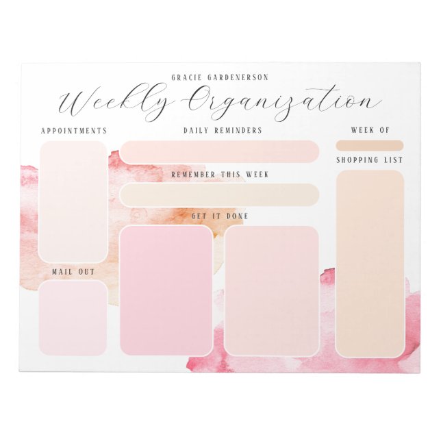 Bloc-note Pastel Pink et Orange Custom Organisation hebdomad (Devant)