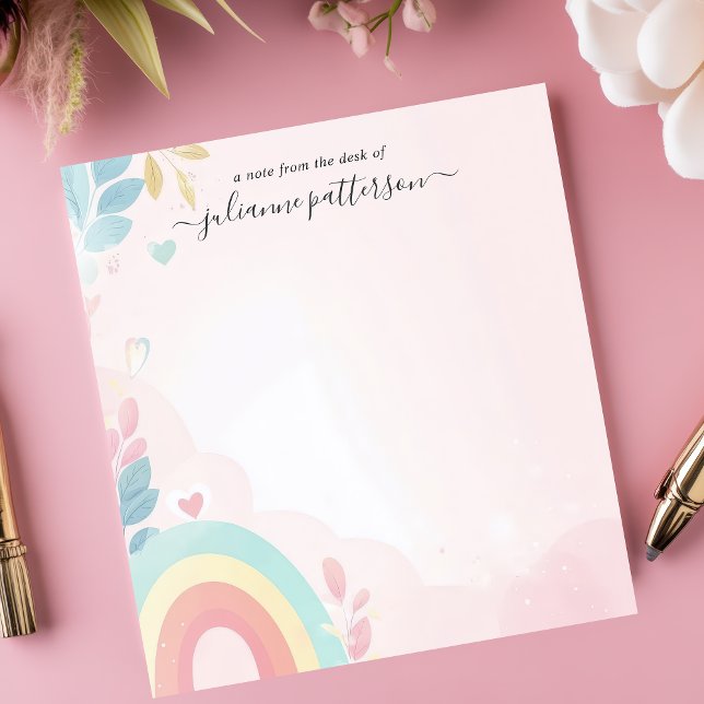 Bloc-note Pastel Rainbow Hearts mignon Nom personnalisé (Créateur téléchargé)