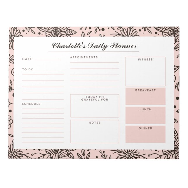 Bloc-note Pastel Rose Floral Imprimer Personnalisé Journalie (Devant)