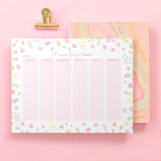 Bloc-note Pastel Wildflower Weekly Planner Notepad in Pink