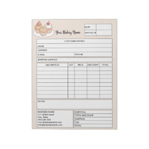 Bloc-note Pastry Cupcake Bakery Sales Form Receipt Invoice