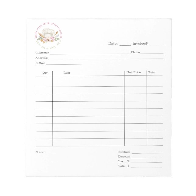 Bloc-note Pâtisserie Baker Chef Casquette Dessert Cater Fact (Devant)