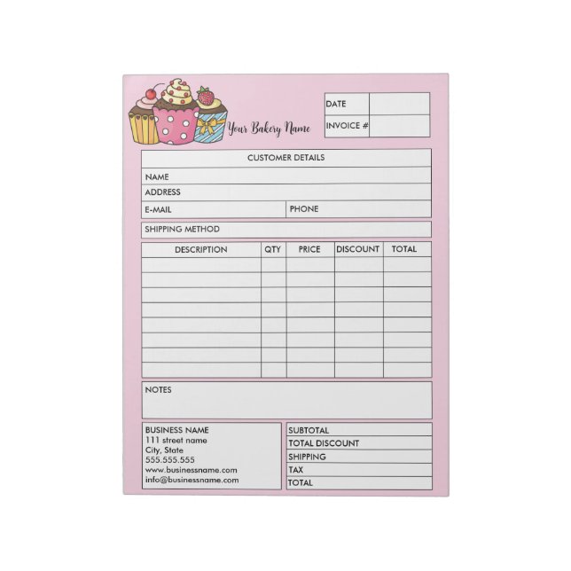 Bloc-note Pâtisserie Cupcake Boulangerie Formulaire de vente (Tourné)