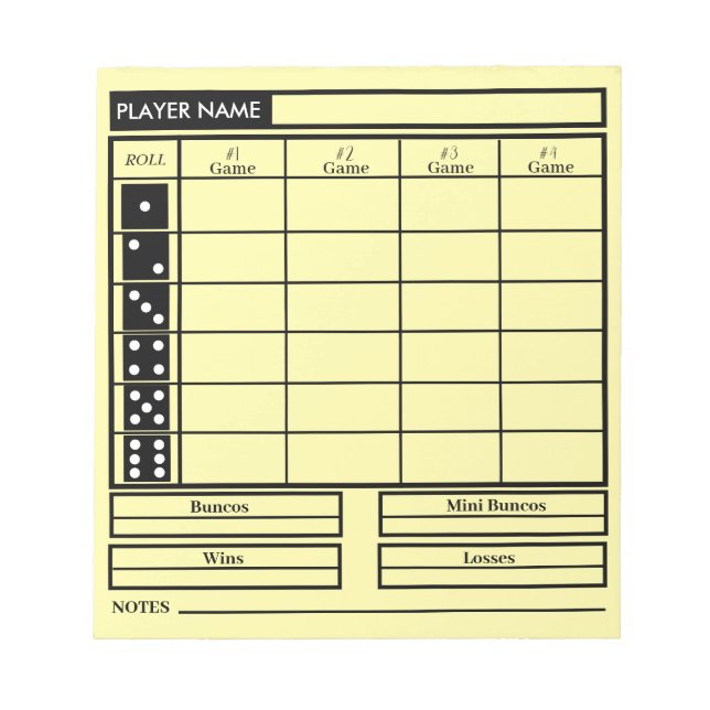 Bloc-note pavé de score bunco (Devant)