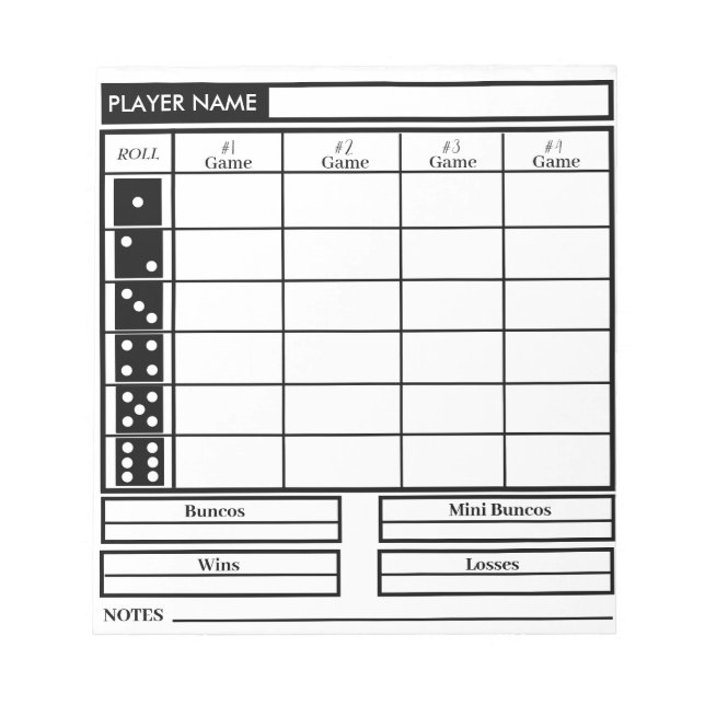 Bloc-note pavé de score bunco (Devant)