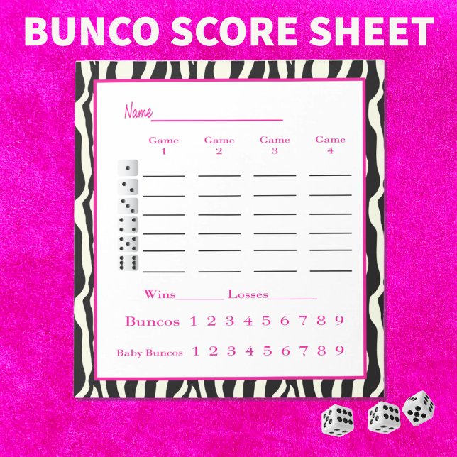 Bloc-note pavé de score bunco - design zèbre (Créateur téléchargé)