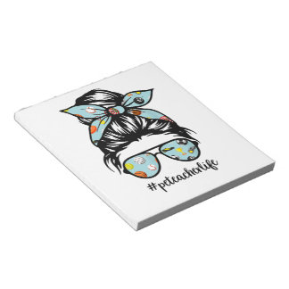 Bloc-note Pe Enseignant Messy Bun Vie Lunettes de cheveux Ph